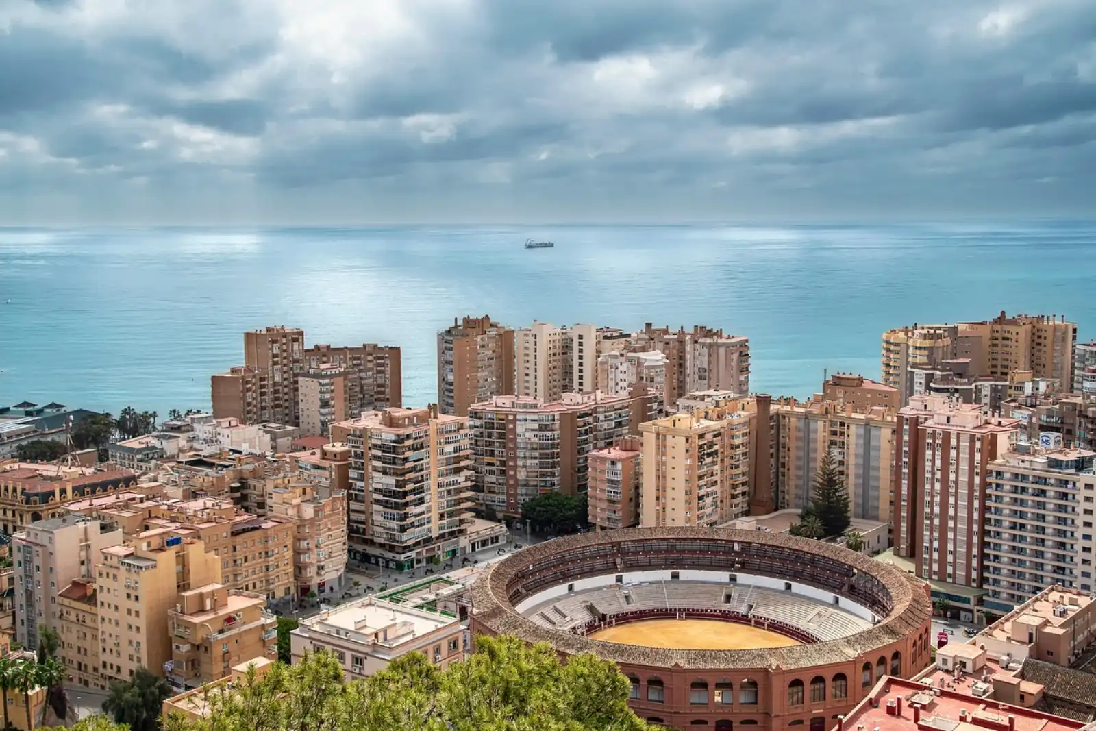 Aerial view of Malaga with bullring